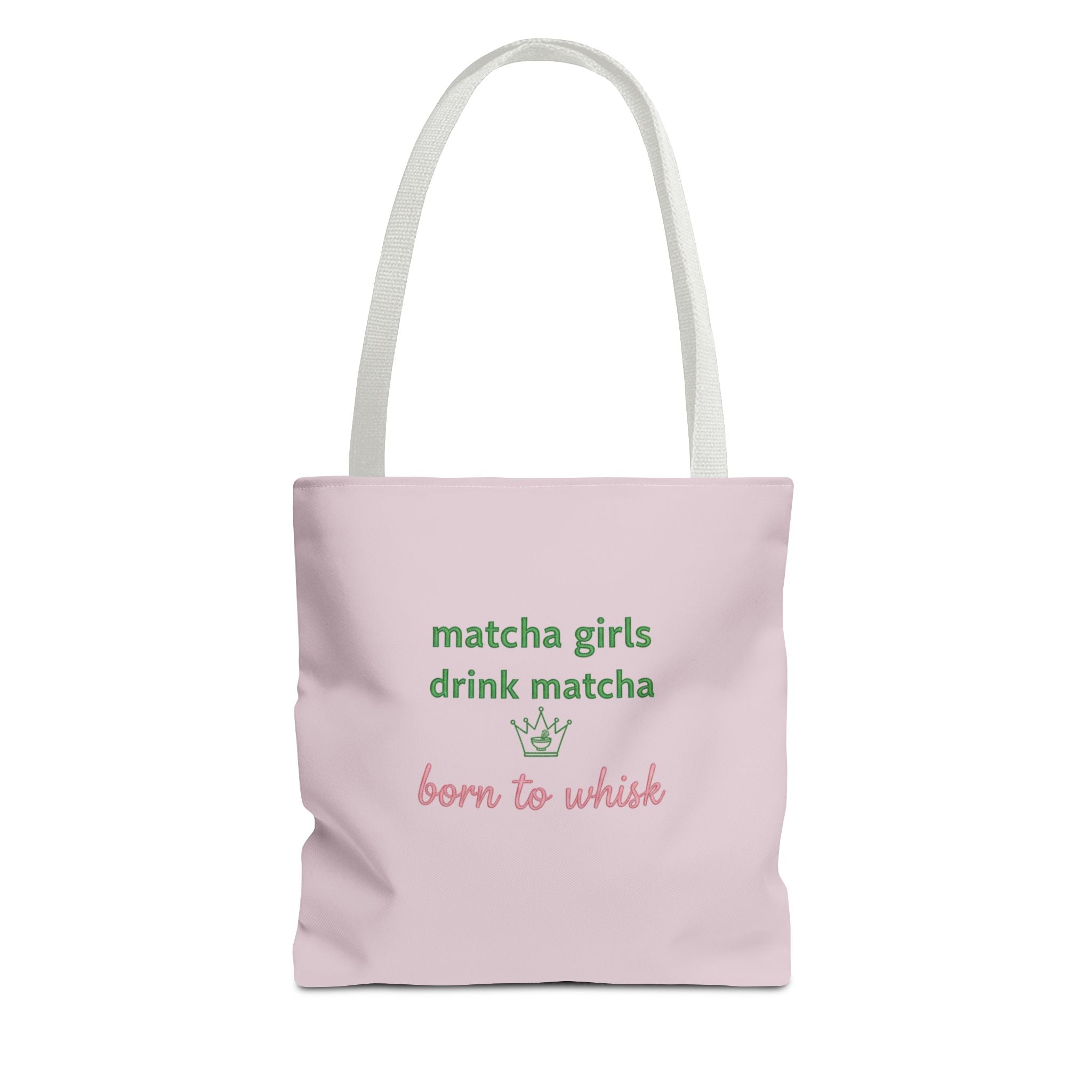 "matcha girls drink matcha born to whisk" Pink Reusable Shopping Tote