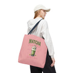 "Matcha Everything" Pink All-Over-Print Shoulder Tote