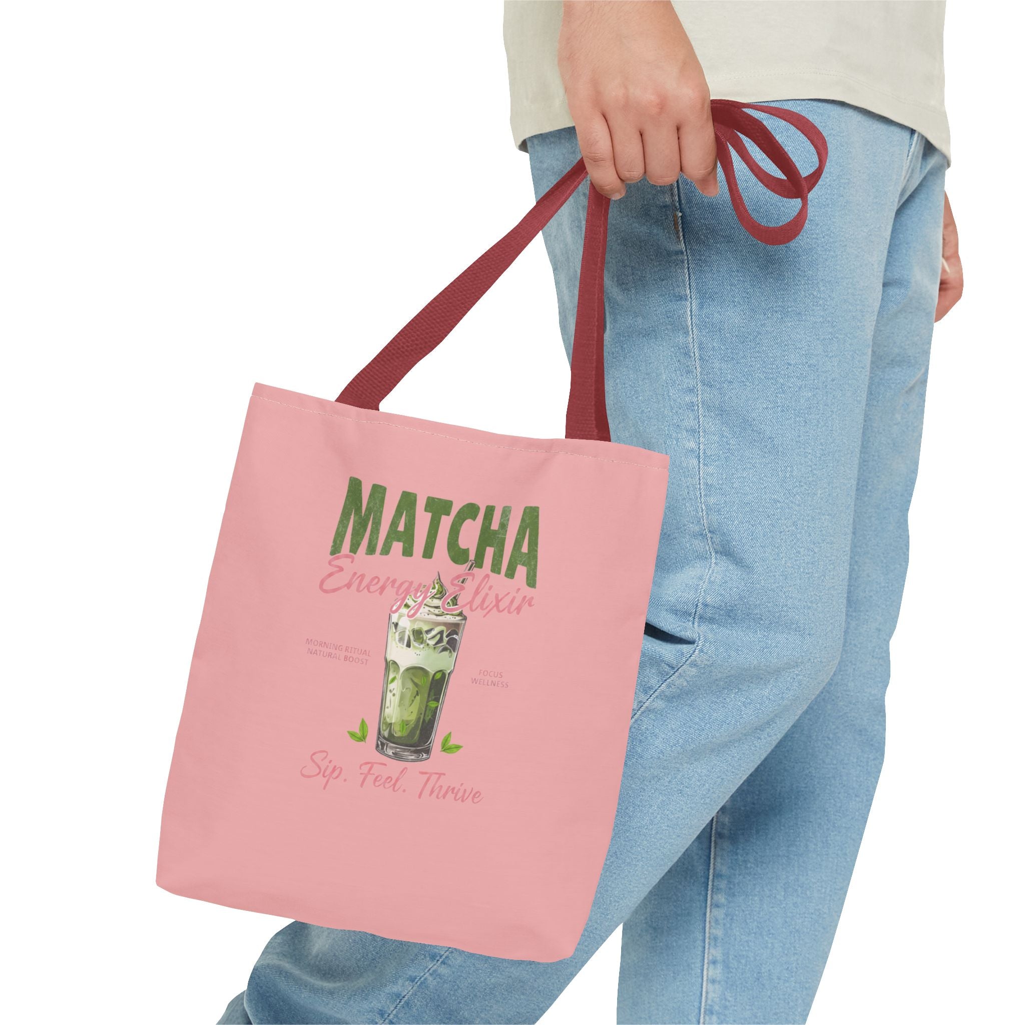 "Matcha Everything" Pink All-Over-Print Shoulder Tote