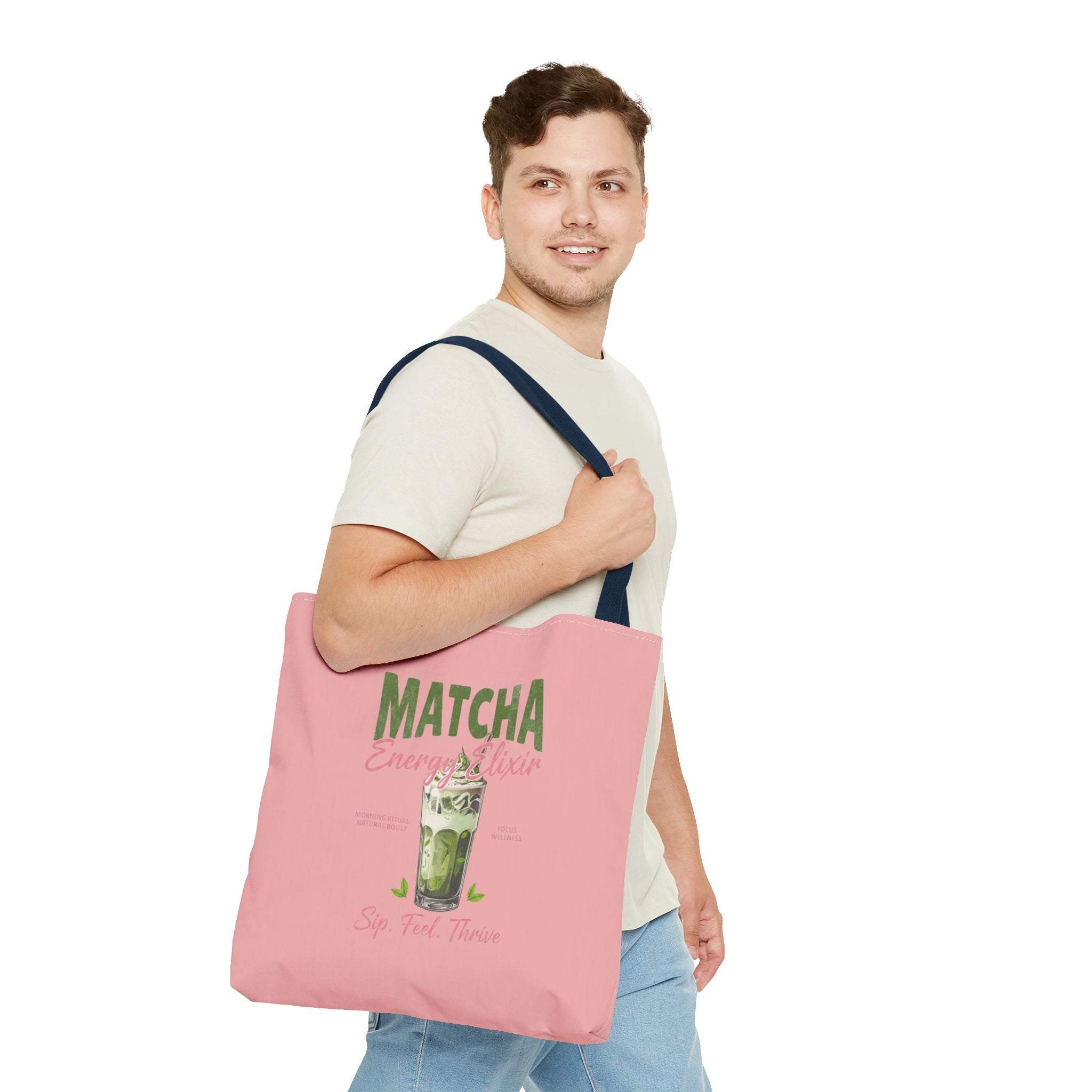 "Matcha Everything" Pink All-Over-Print Shoulder Tote