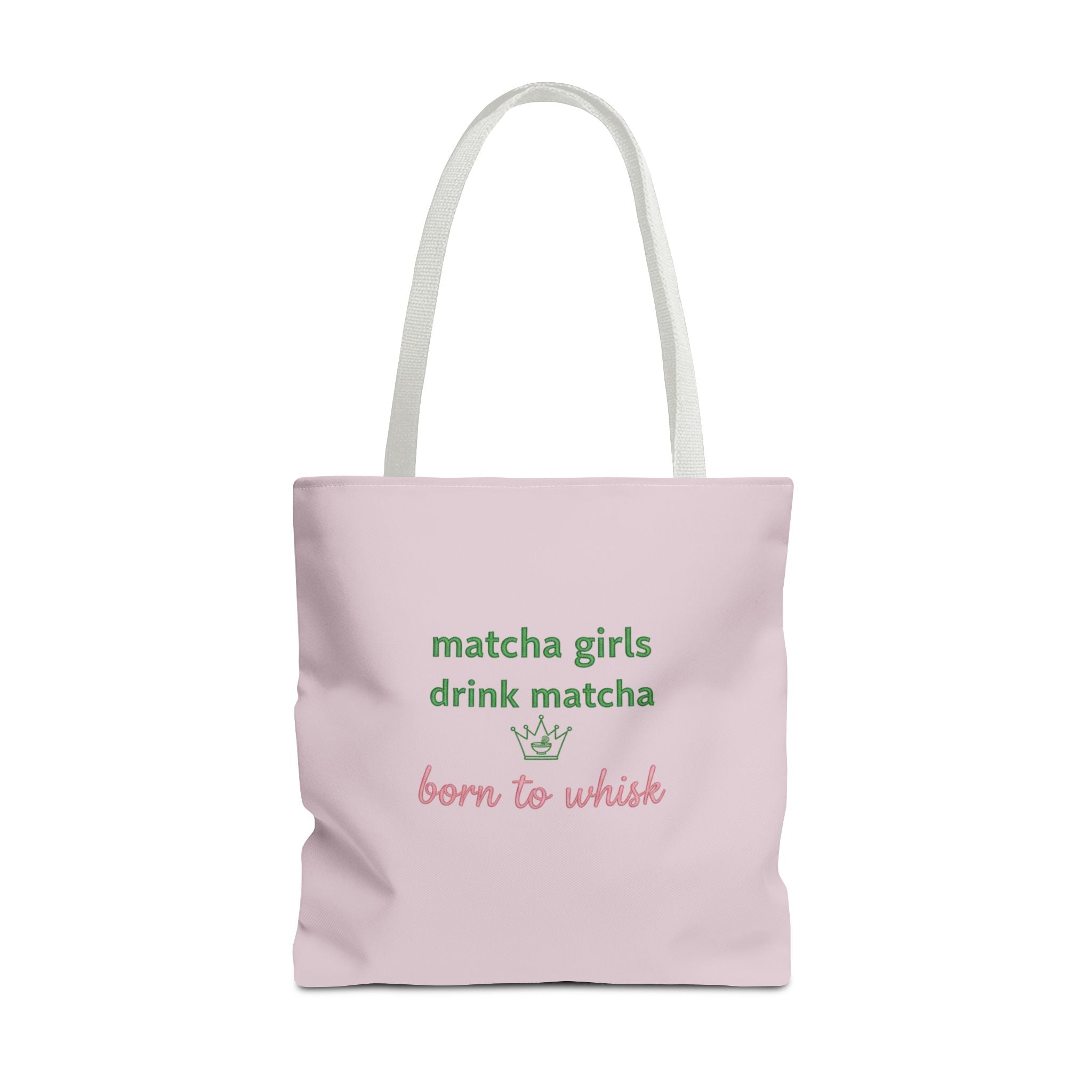 "matcha girls drink matcha born to whisk" Pink Reusable Shopping Tote