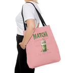 "Matcha Everything" Pink All-Over-Print Shoulder Tote