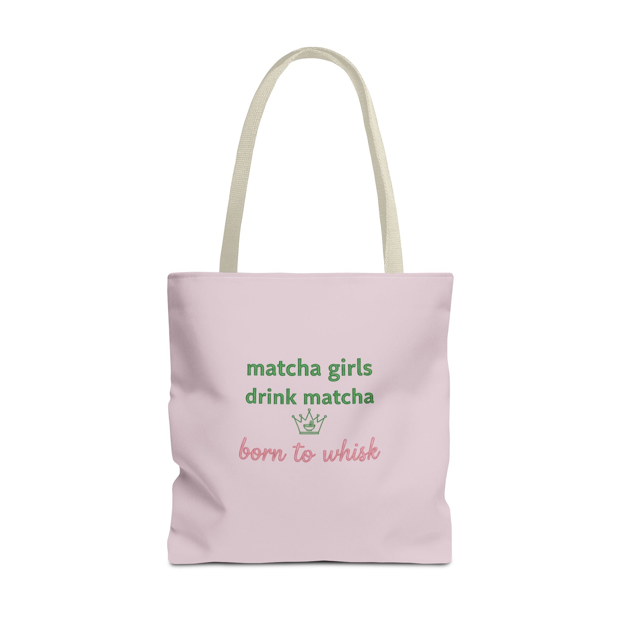"matcha girls drink matcha born to whisk" Pink Reusable Shopping Tote