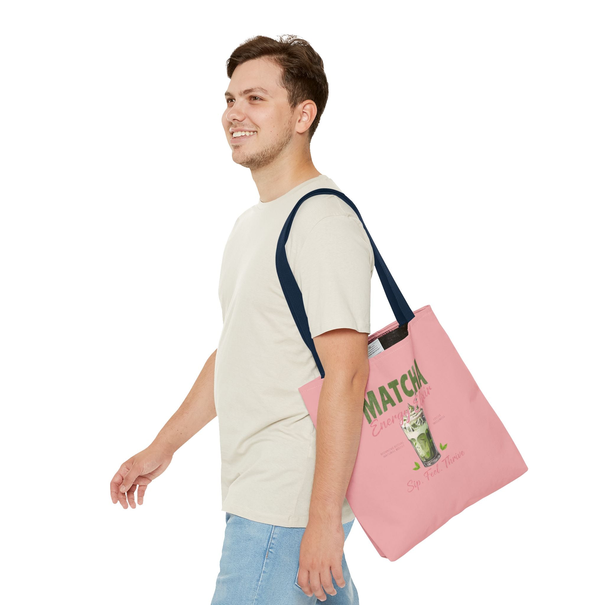"Matcha Everything" Pink All-Over-Print Shoulder Tote