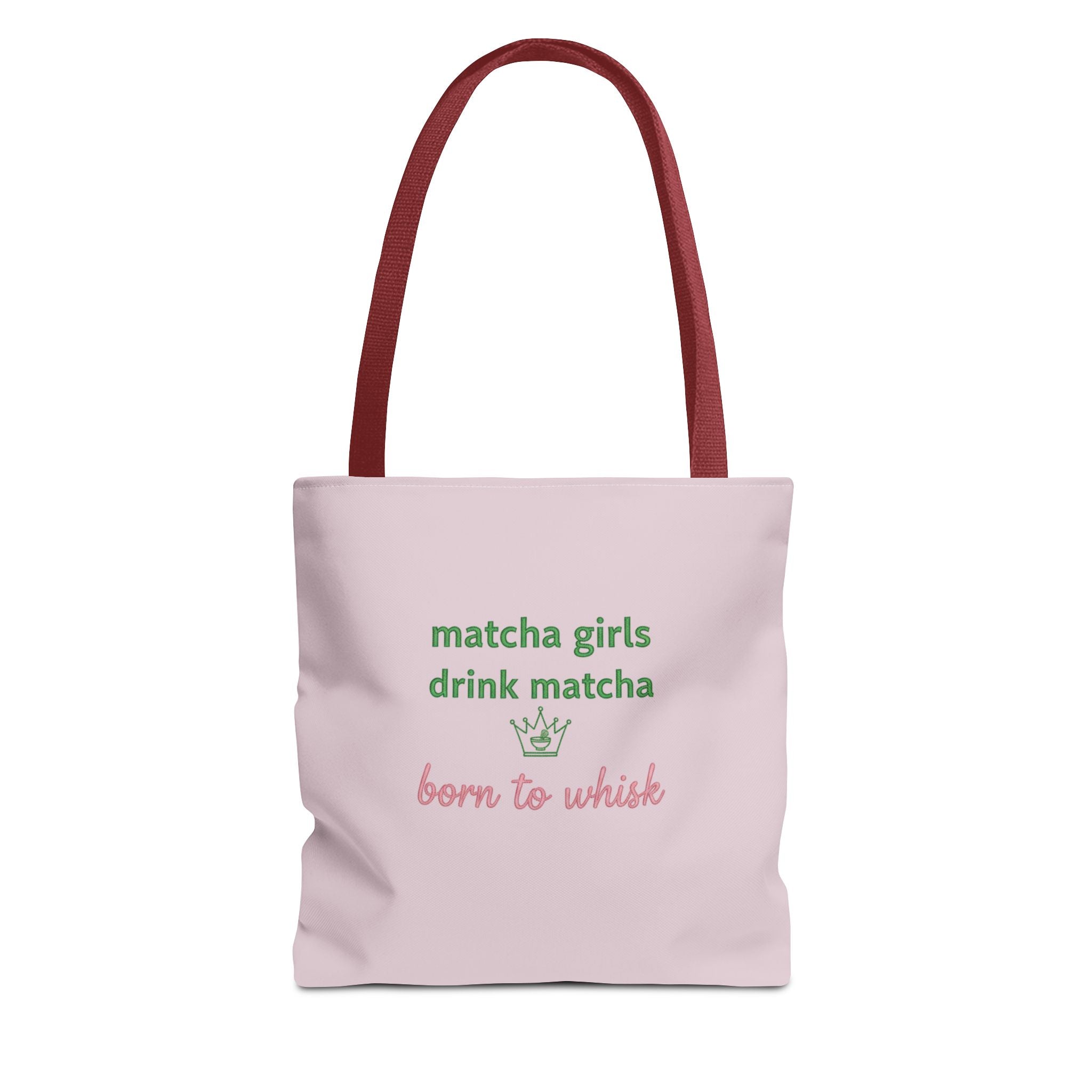 "matcha girls drink matcha born to whisk" Pink Reusable Shopping Tote
