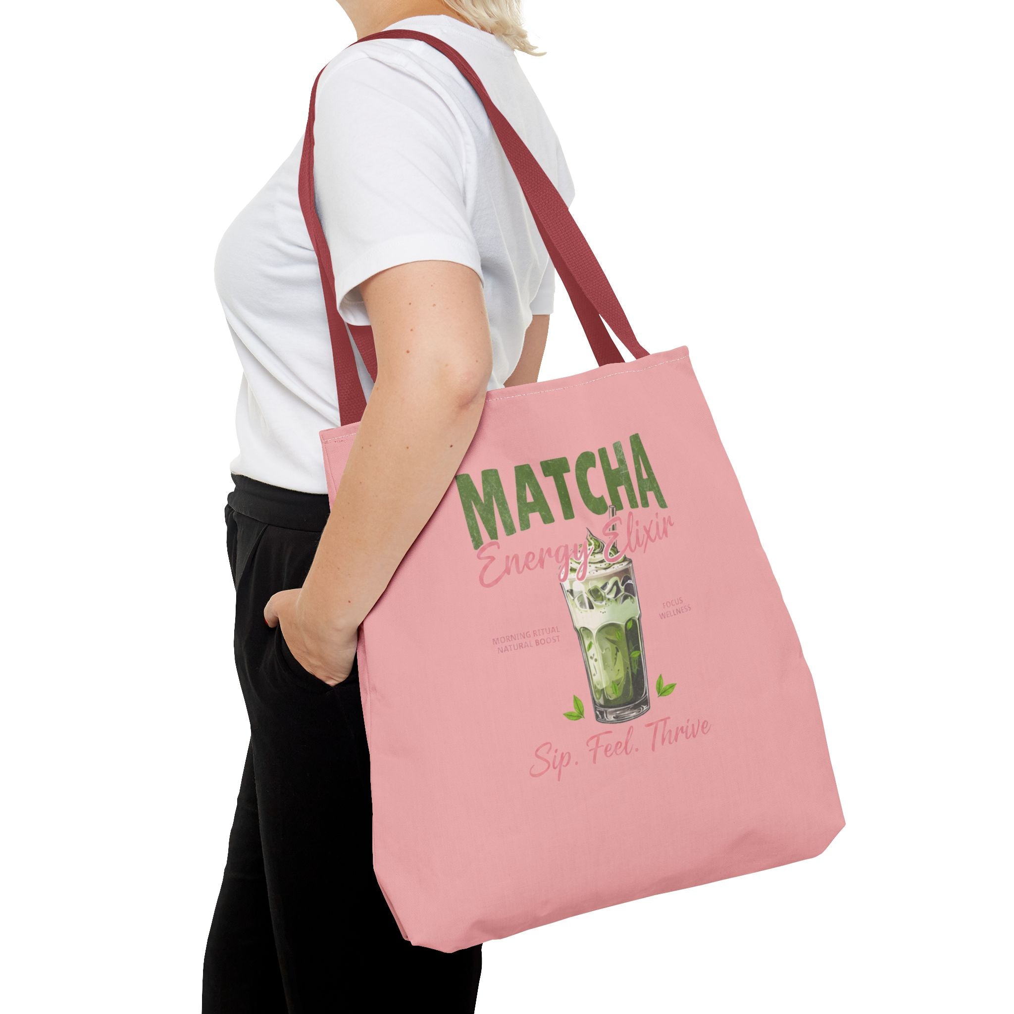 "Matcha Everything" Pink All-Over-Print Shoulder Tote