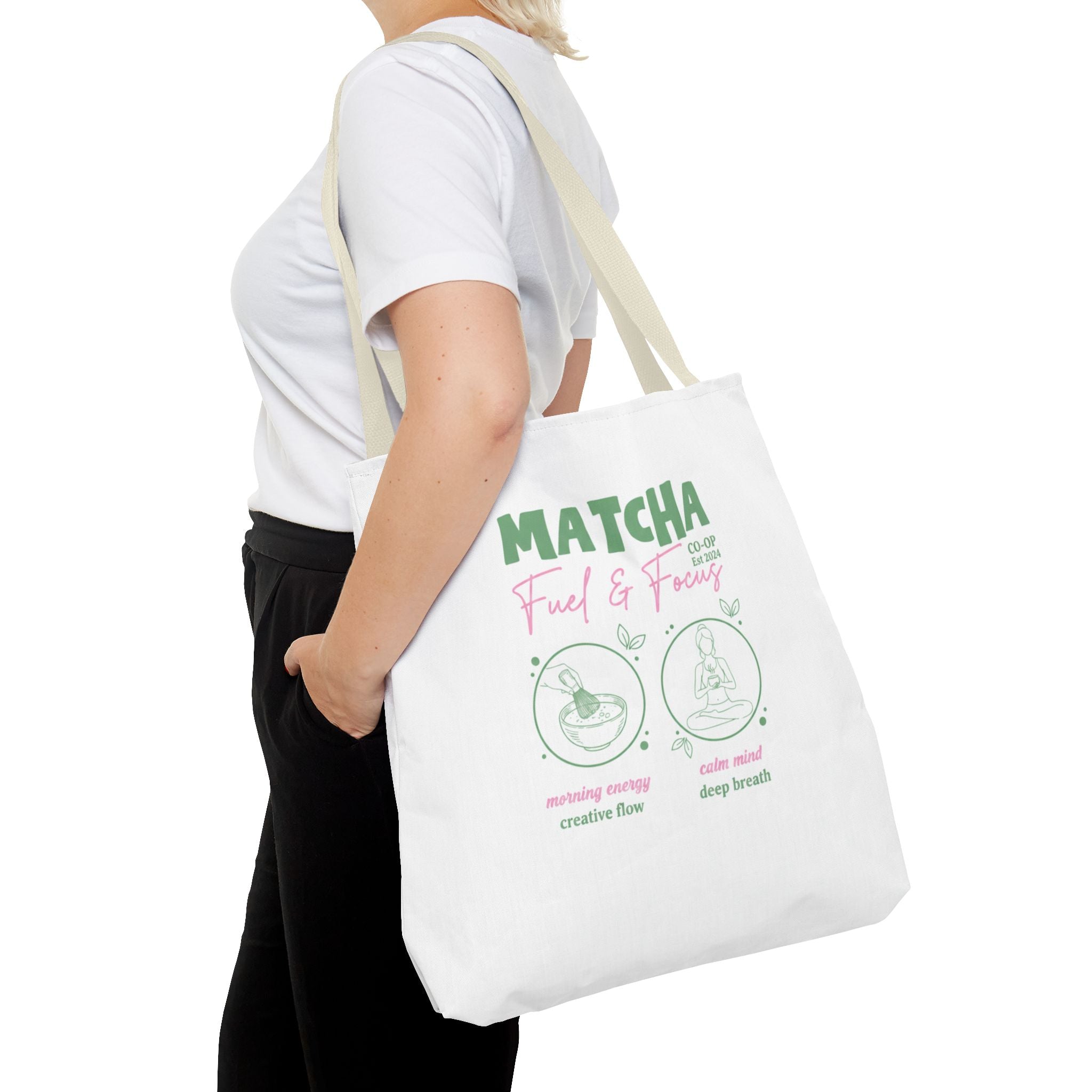 Eco Coffee Tea Shopper with 'Matcha: Fuel & Focus' Graphic
