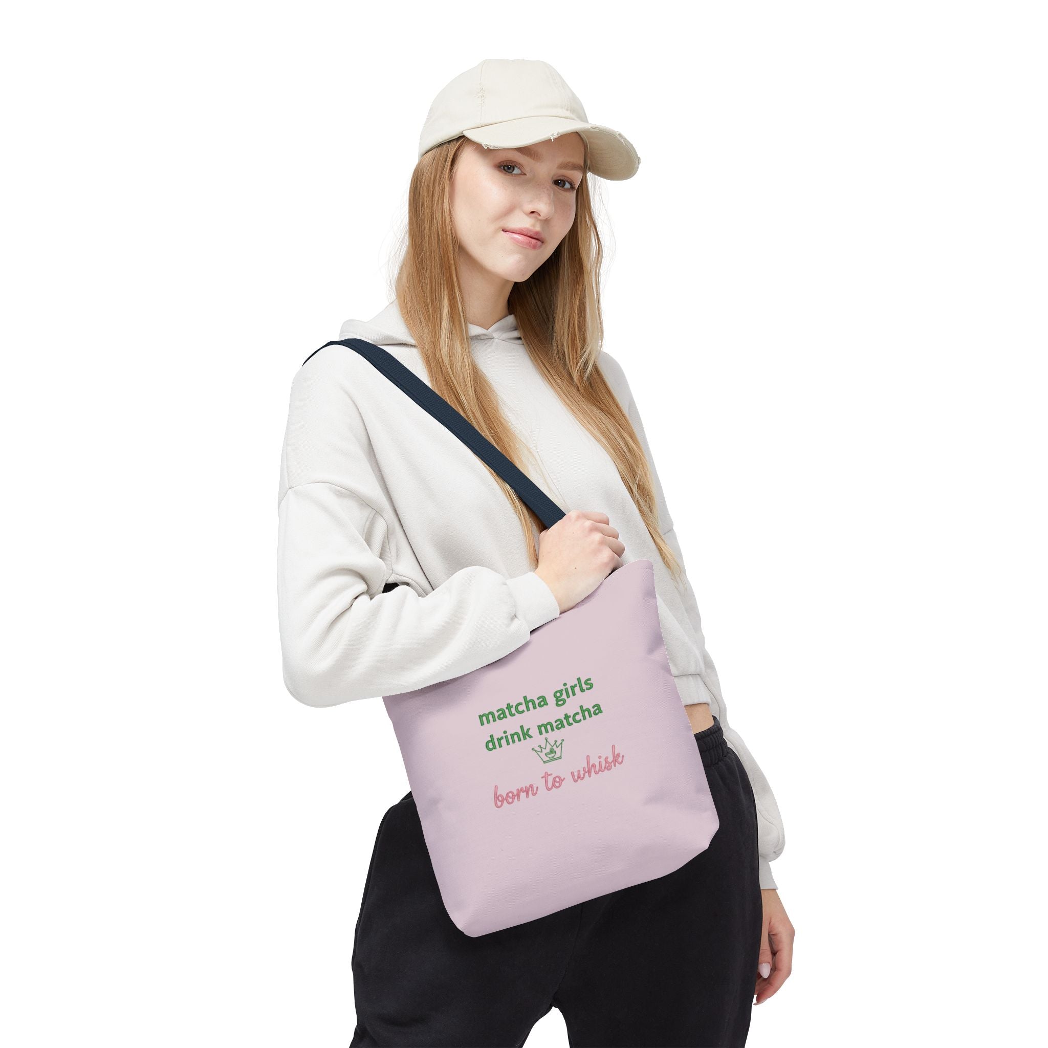 "matcha girls drink matcha born to whisk" Pink Reusable Shopping Tote