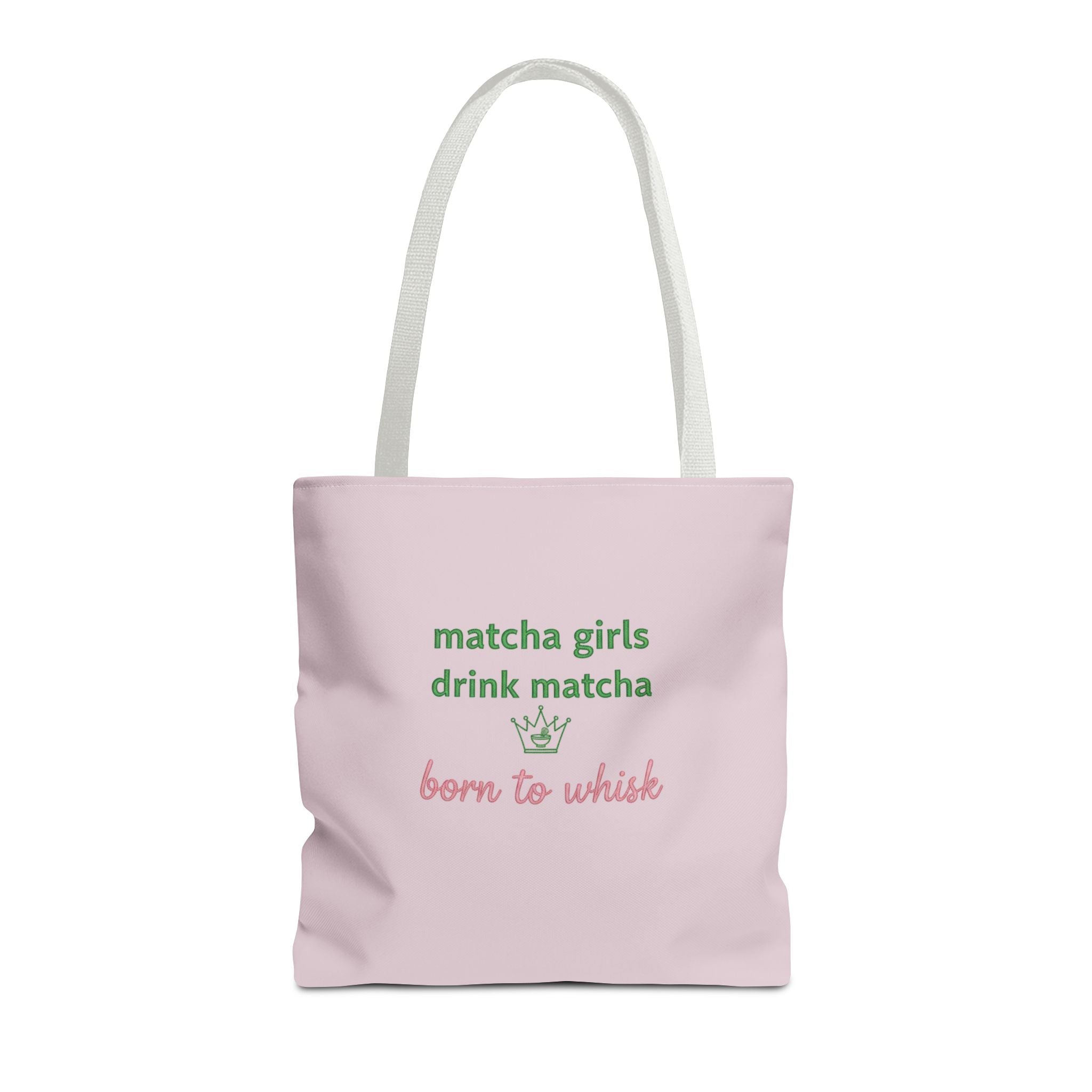 "matcha girls drink matcha born to whisk" Pink Reusable Shopping Tote