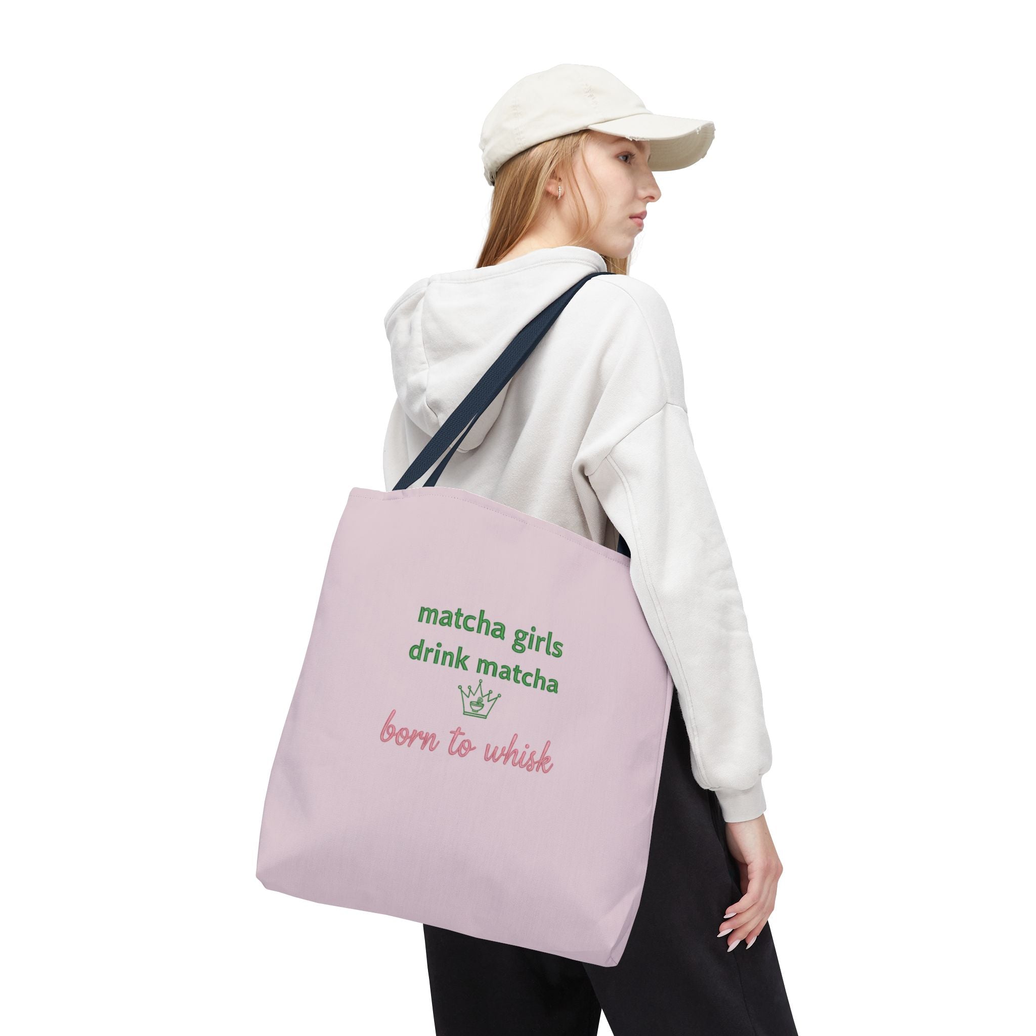 "matcha girls drink matcha born to whisk" Pink Reusable Shopping Tote