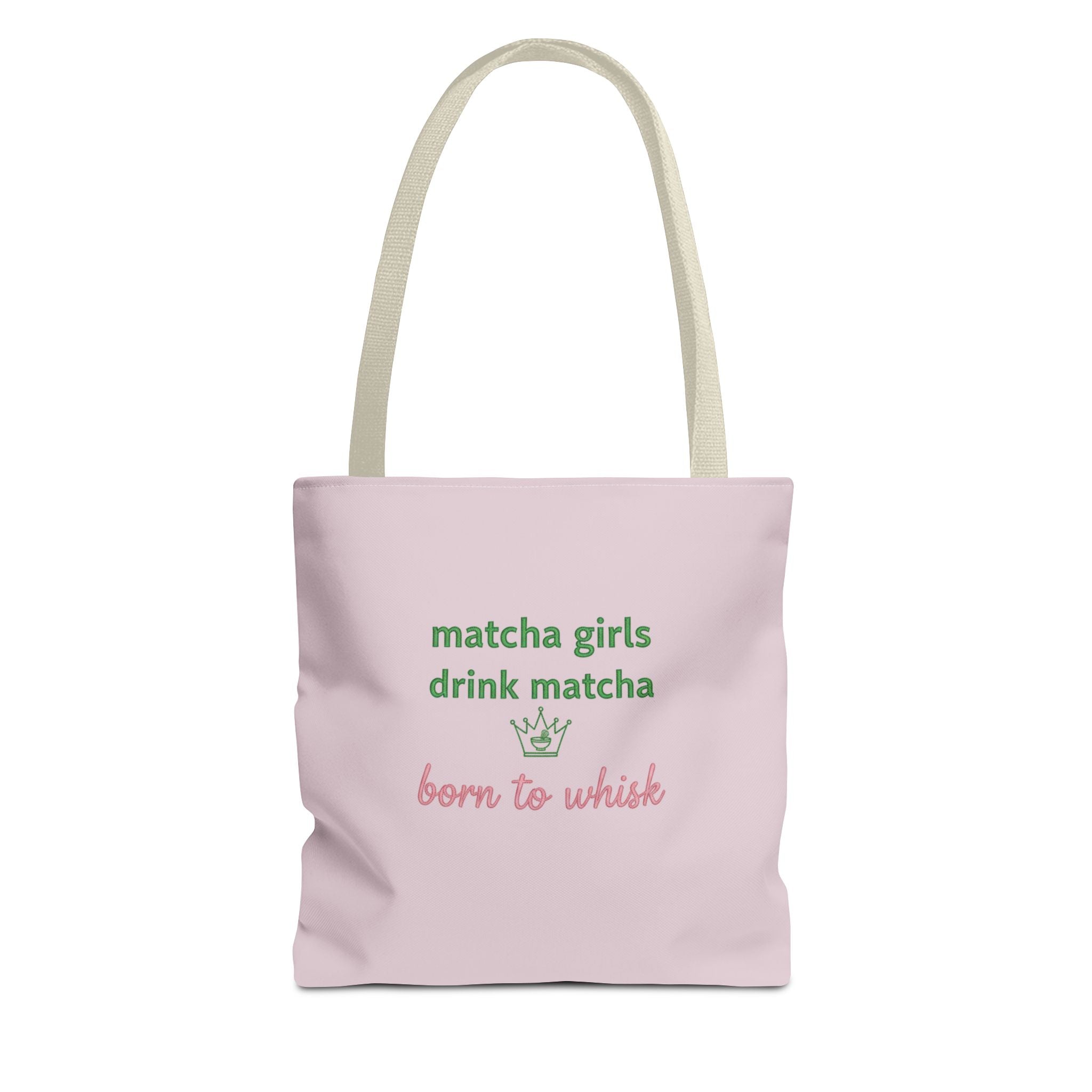 "matcha girls drink matcha born to whisk" Pink Reusable Shopping Tote