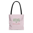 "matcha girls drink matcha born to whisk" Pink Reusable Shopping Tote