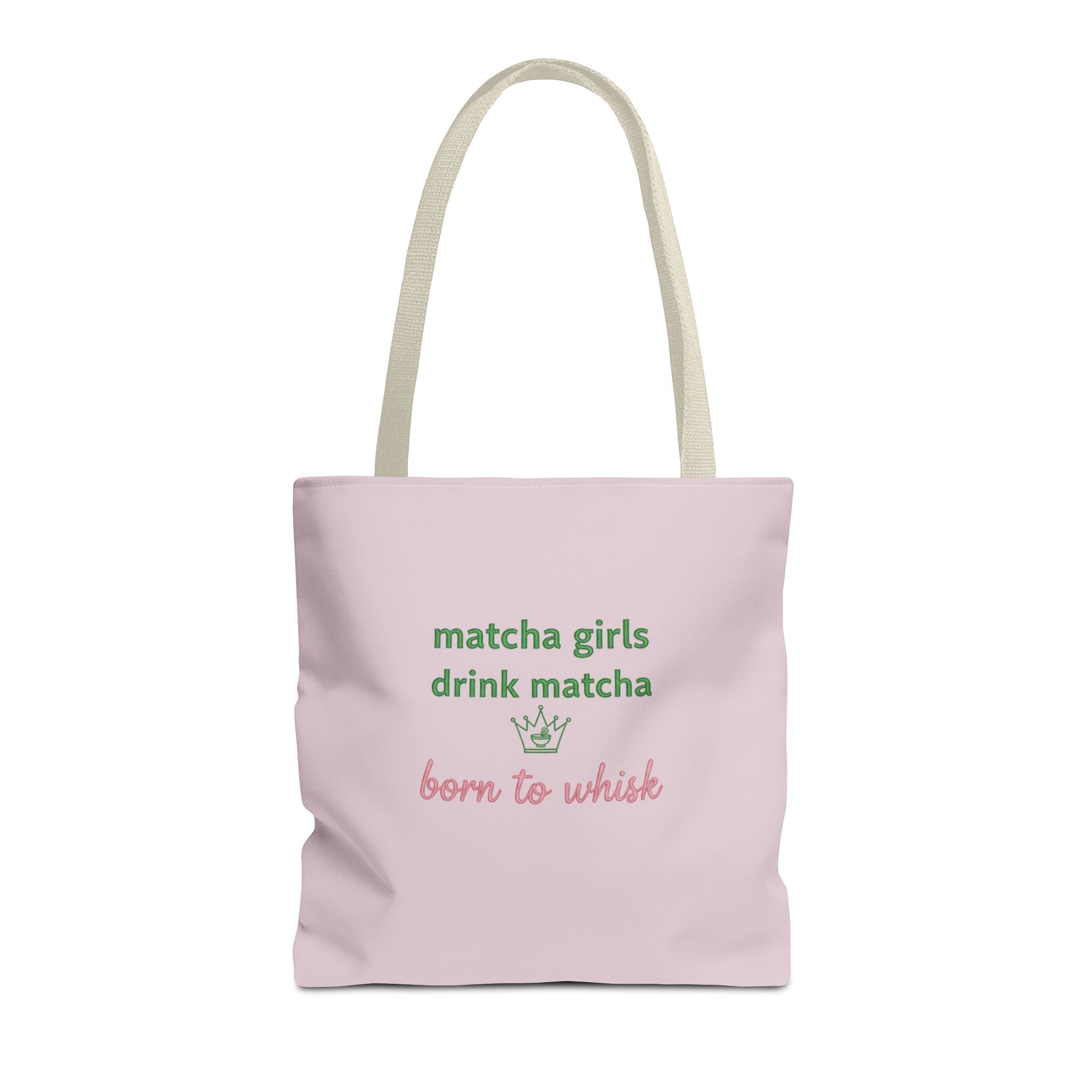 "matcha girls drink matcha born to whisk" Pink Reusable Shopping Tote