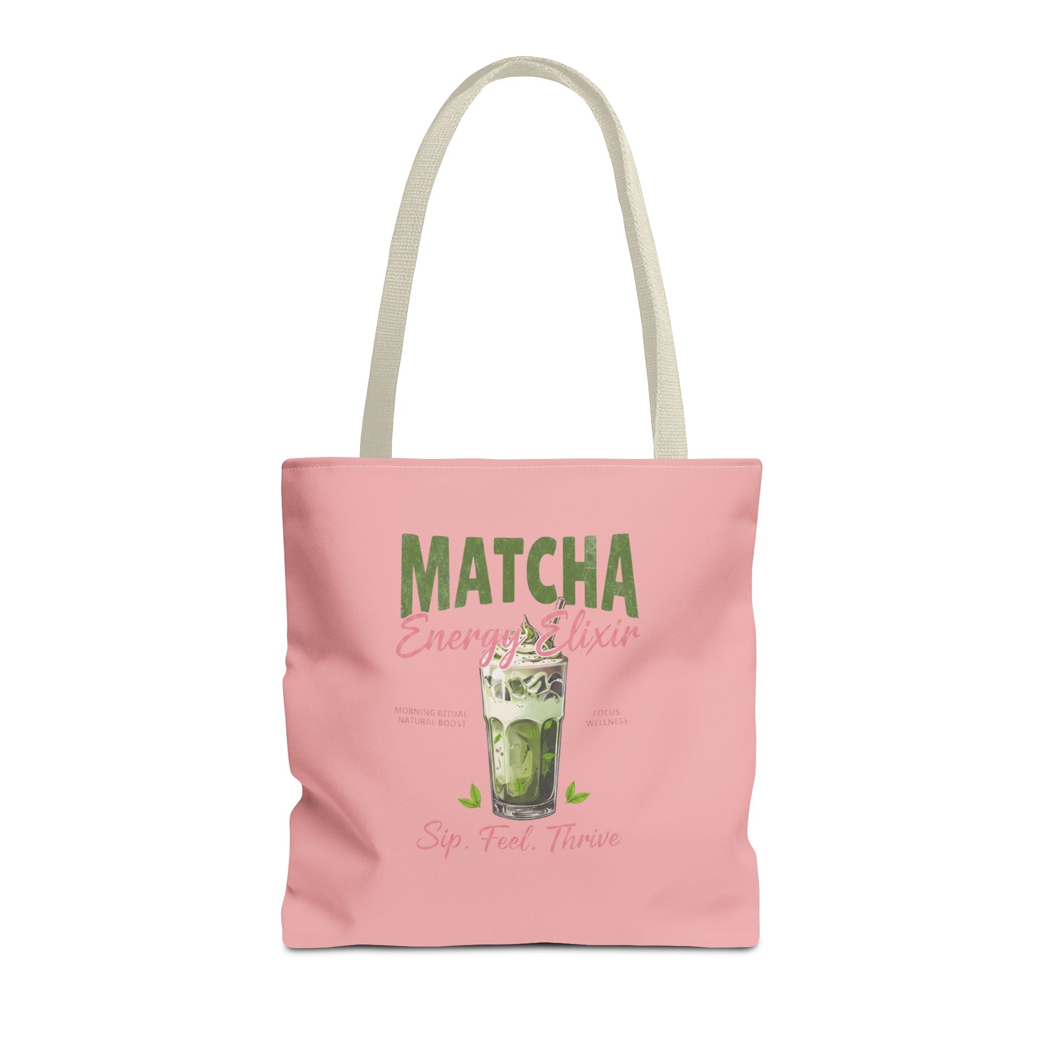 "Matcha Everything" Pink All-Over-Print Shoulder Tote