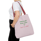 "matcha girls drink matcha born to whisk" Pink Reusable Shopping Tote