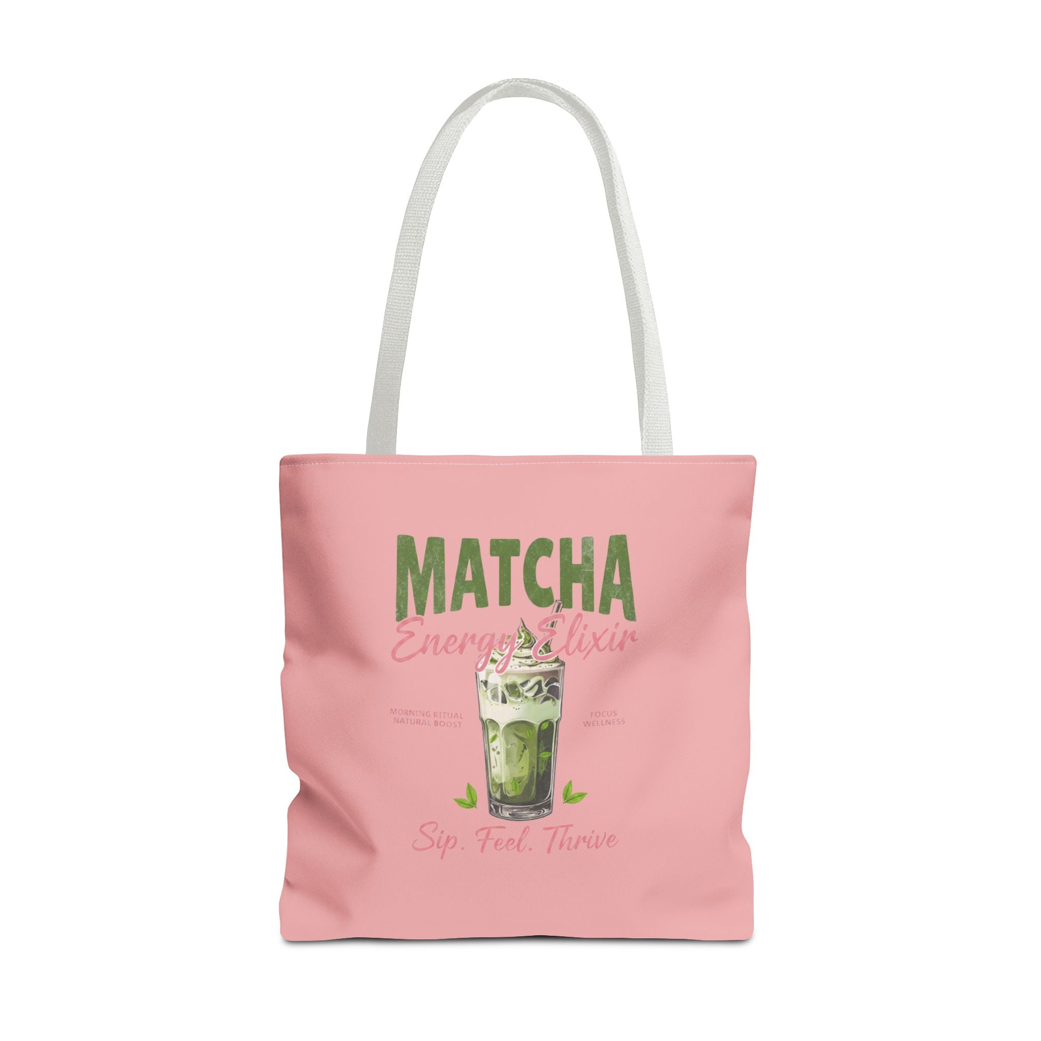 "Matcha Everything" Pink All-Over-Print Shoulder Tote