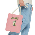 "Matcha Everything" Pink All-Over-Print Shoulder Tote