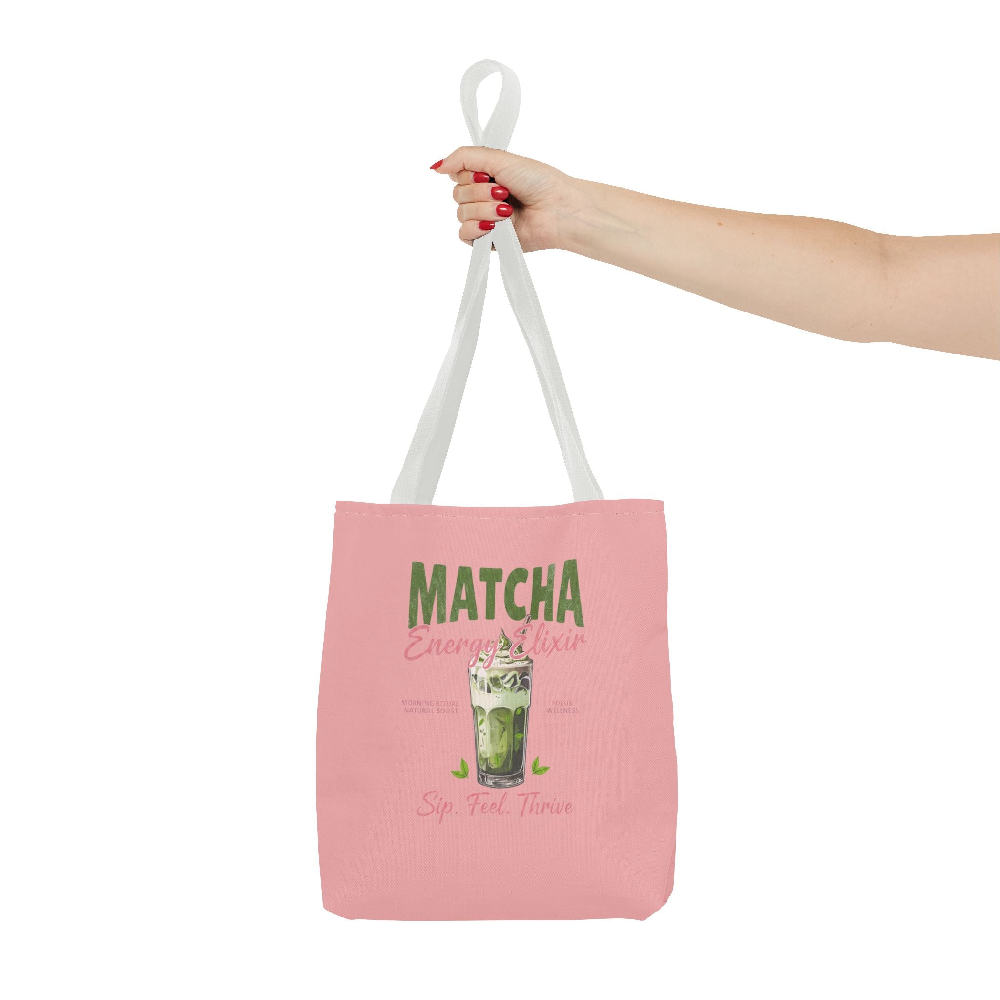 "Matcha Everything" Pink All-Over-Print Shoulder Tote