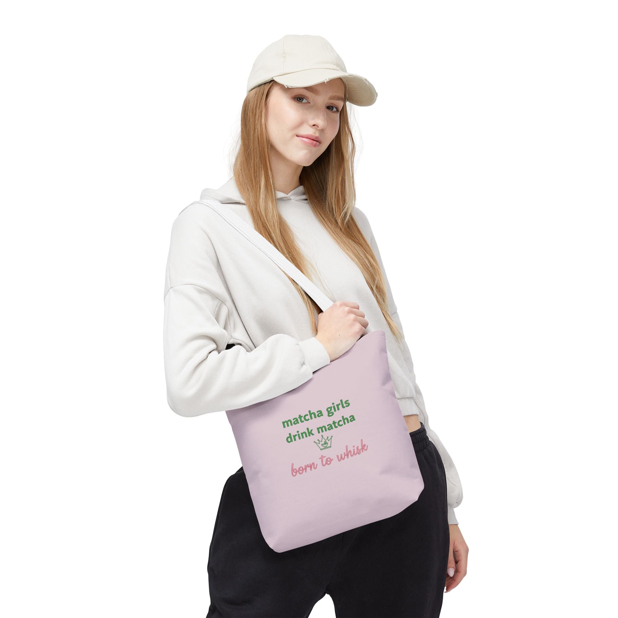 "matcha girls drink matcha born to whisk" Pink Reusable Shopping Tote