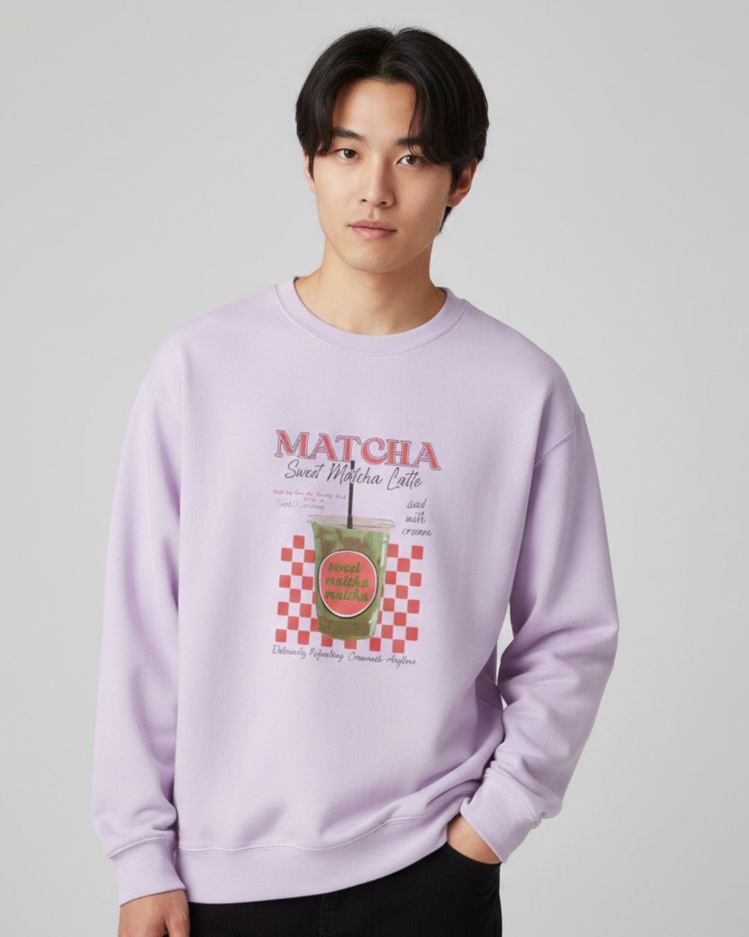 'Matcha Good Vibes' Graphic Cozy Crewneck