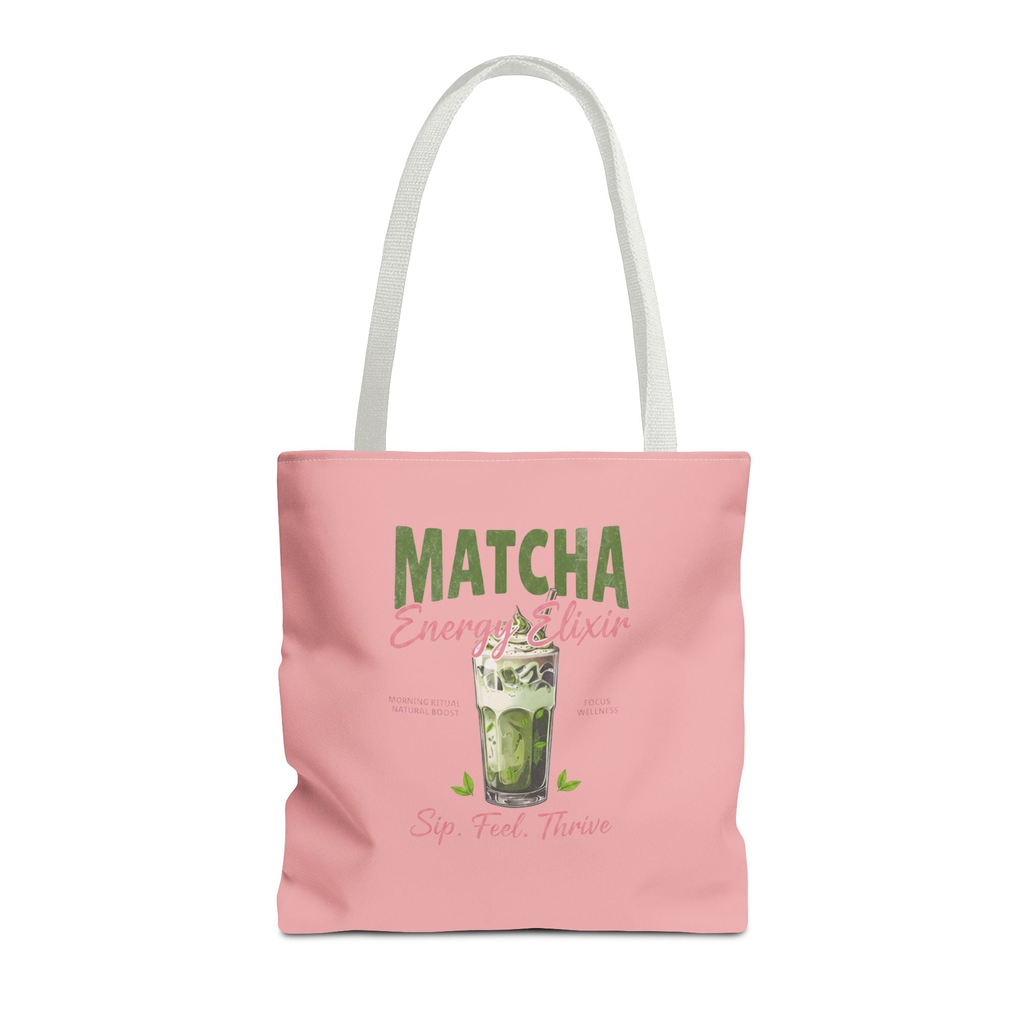 "Matcha Everything" Pink All-Over-Print Shoulder Tote