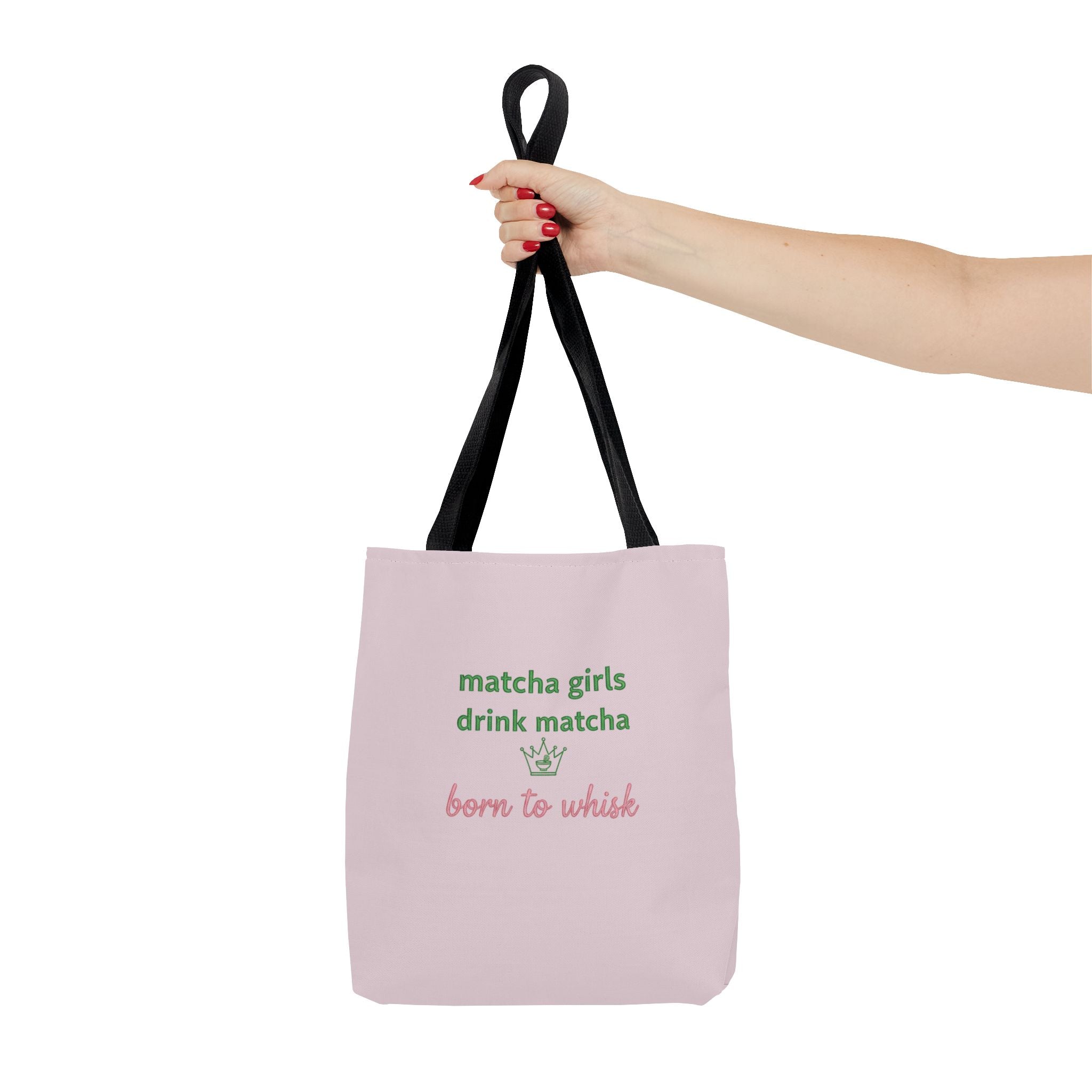 "matcha girls drink matcha born to whisk" Pink Reusable Shopping Tote