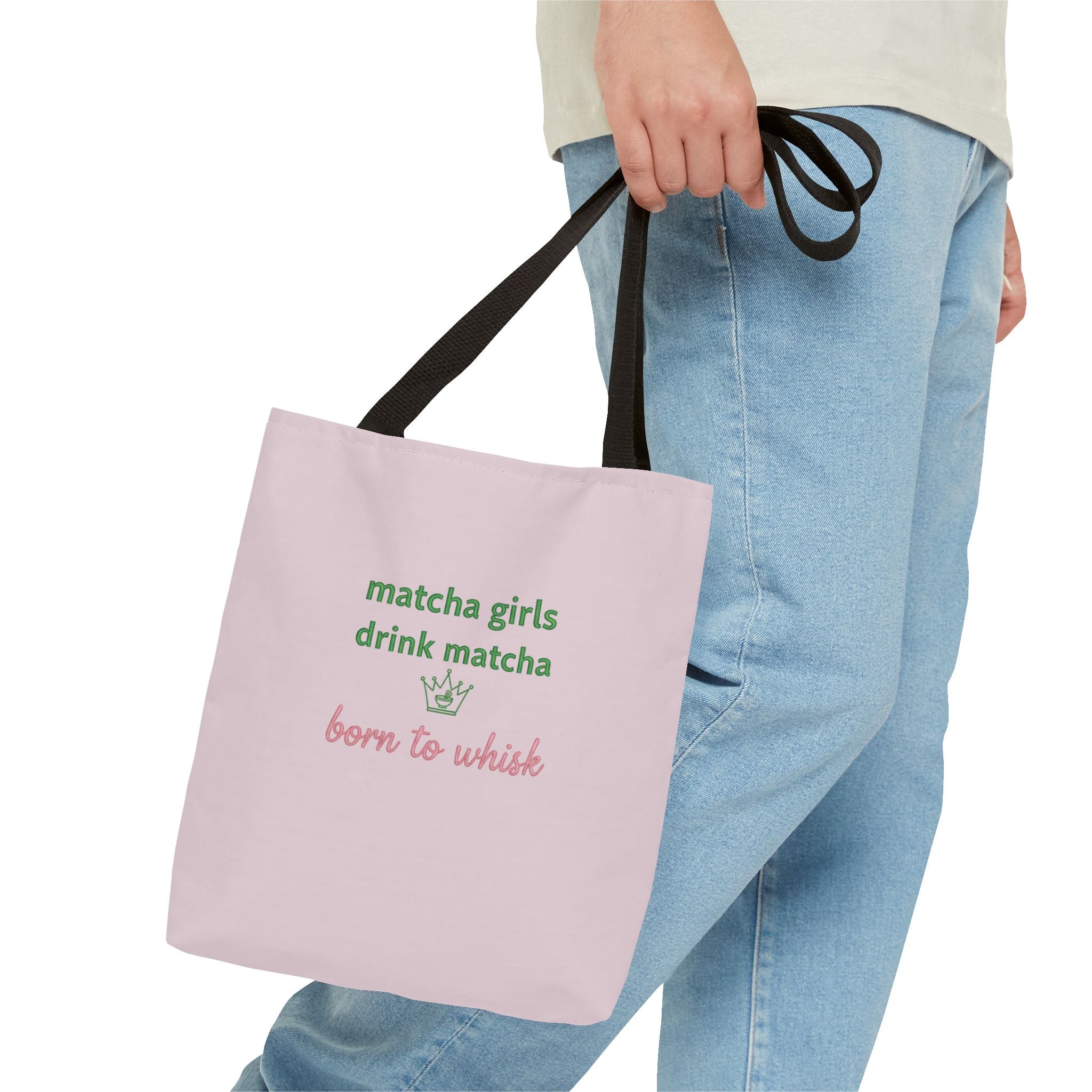 "matcha girls drink matcha born to whisk" Pink Reusable Shopping Tote
