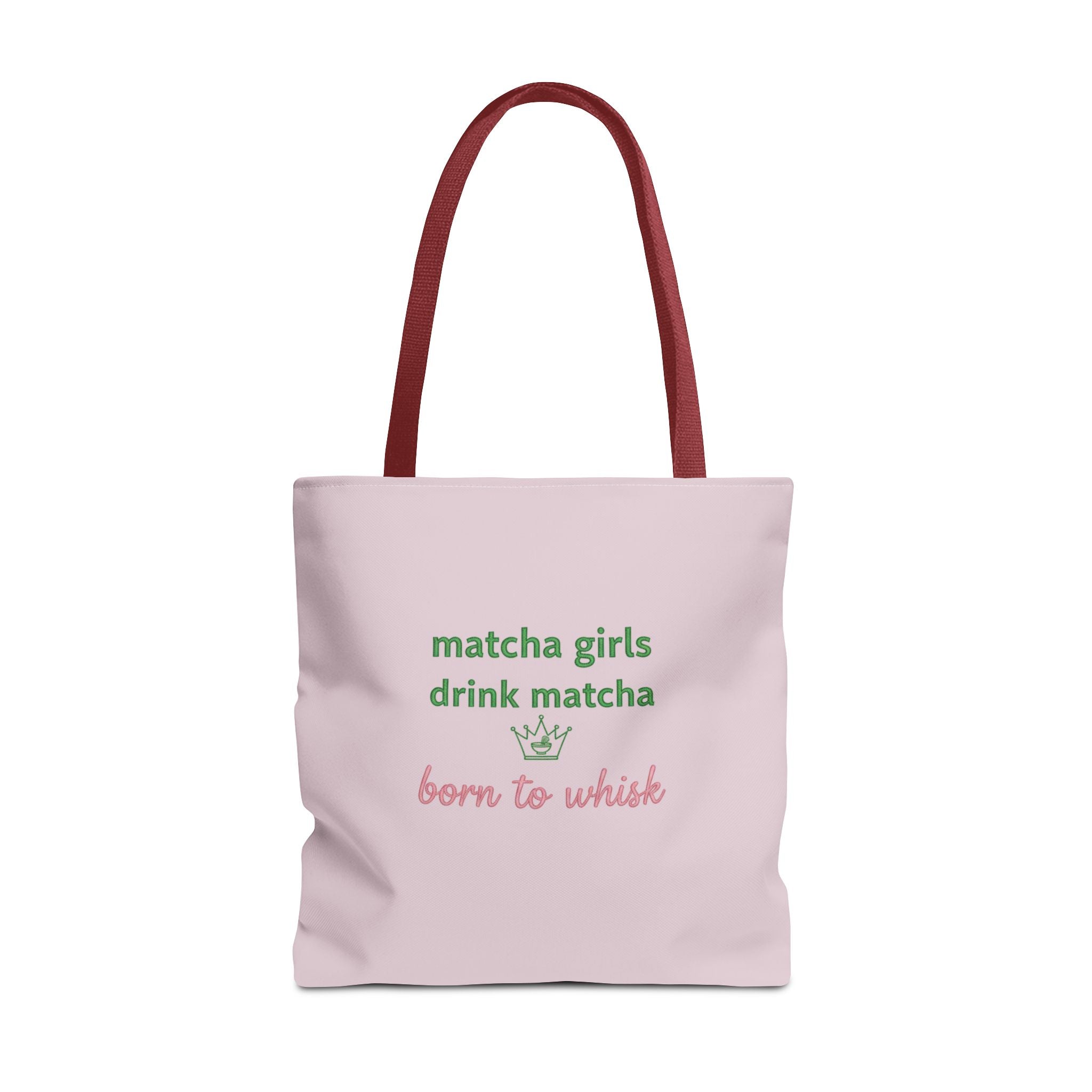"matcha girls drink matcha born to whisk" Pink Reusable Shopping Tote