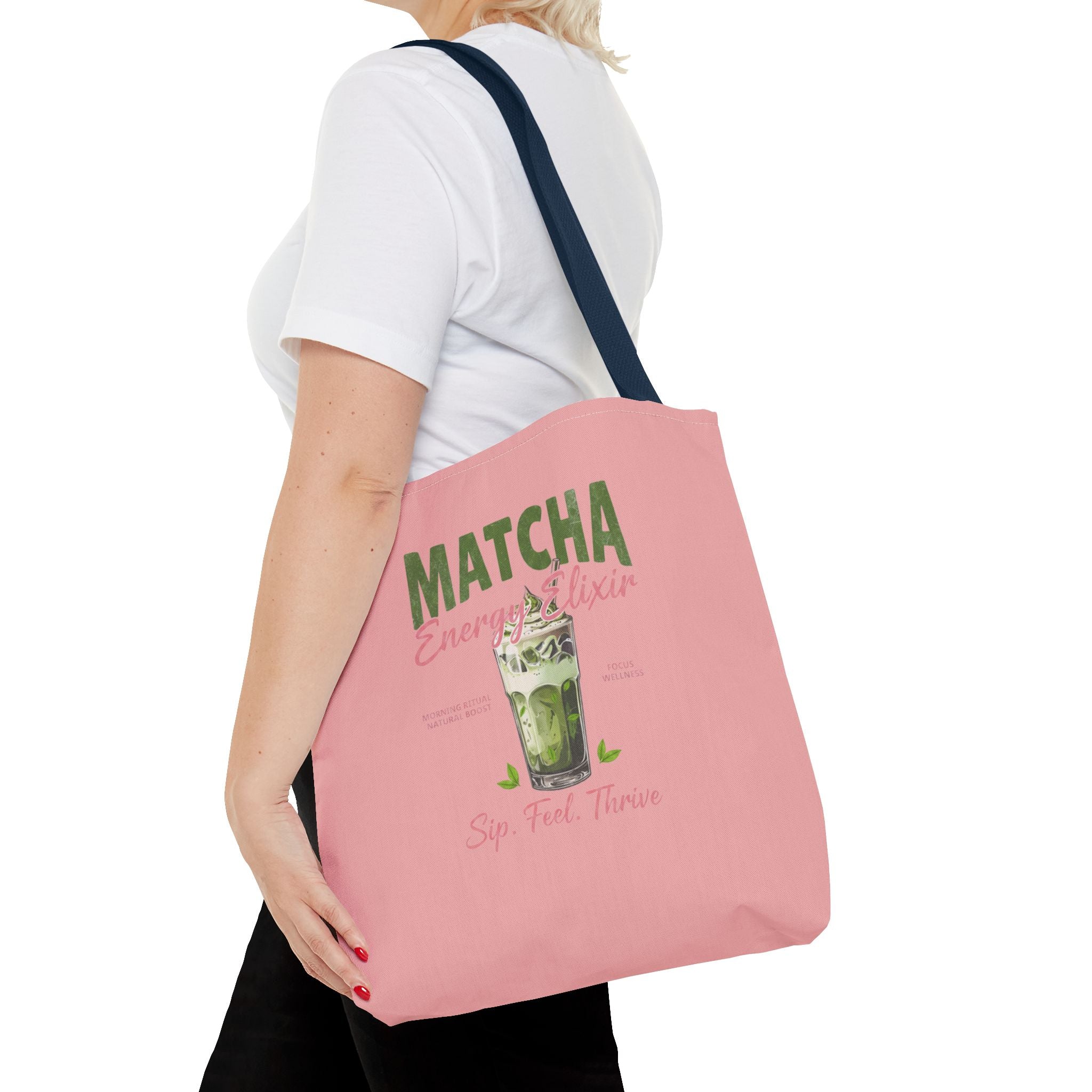 "Matcha Everything" Pink All-Over-Print Shoulder Tote