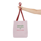 "matcha girls drink matcha born to whisk" Pink Reusable Shopping Tote