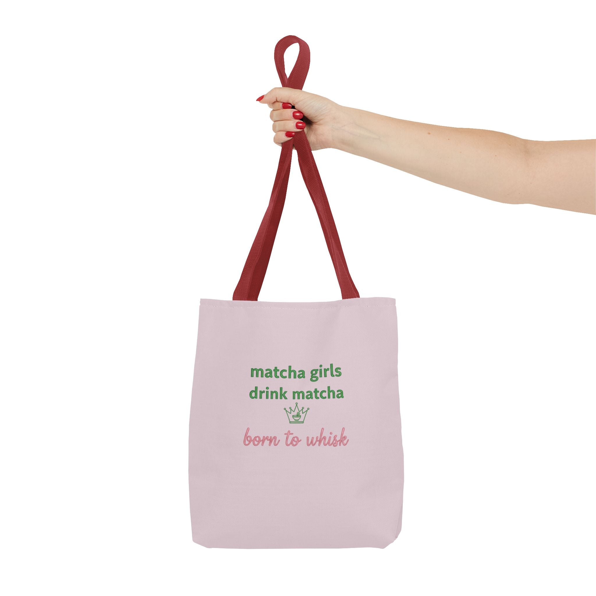 "matcha girls drink matcha born to whisk" Pink Reusable Shopping Tote