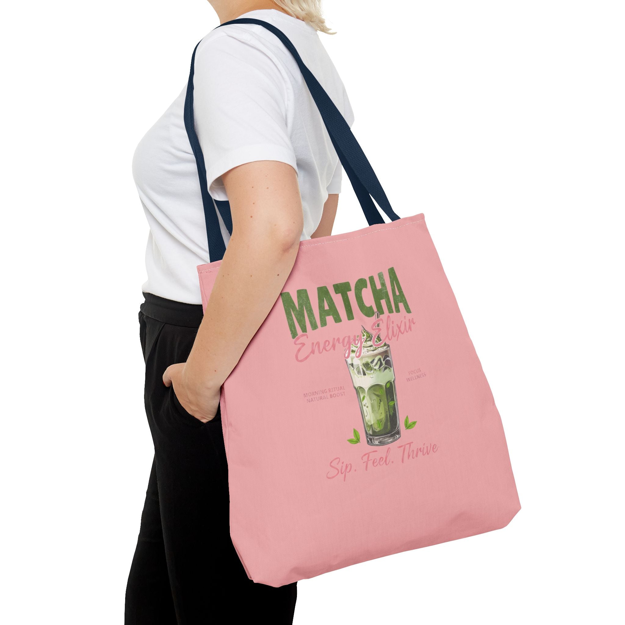 "Matcha Everything" Pink All-Over-Print Shoulder Tote
