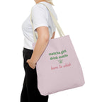"matcha girls drink matcha born to whisk" Pink Reusable Shopping Tote
