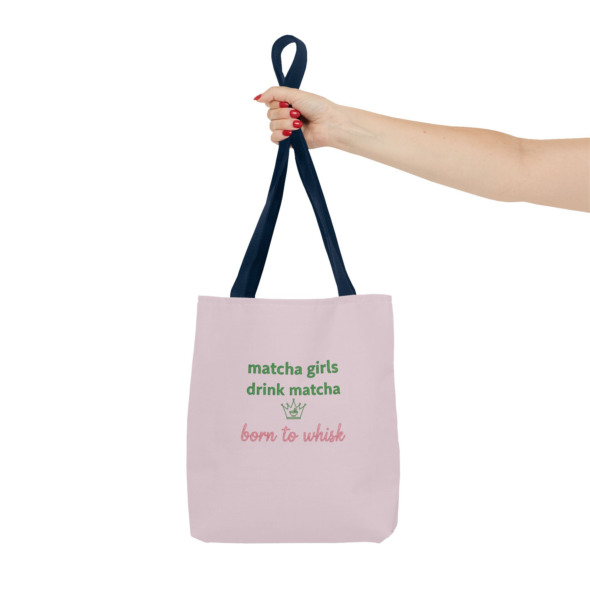 "matcha girls drink matcha born to whisk" Pink Reusable Shopping Tote