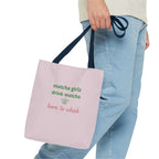 "matcha girls drink matcha born to whisk" Pink Reusable Shopping Tote