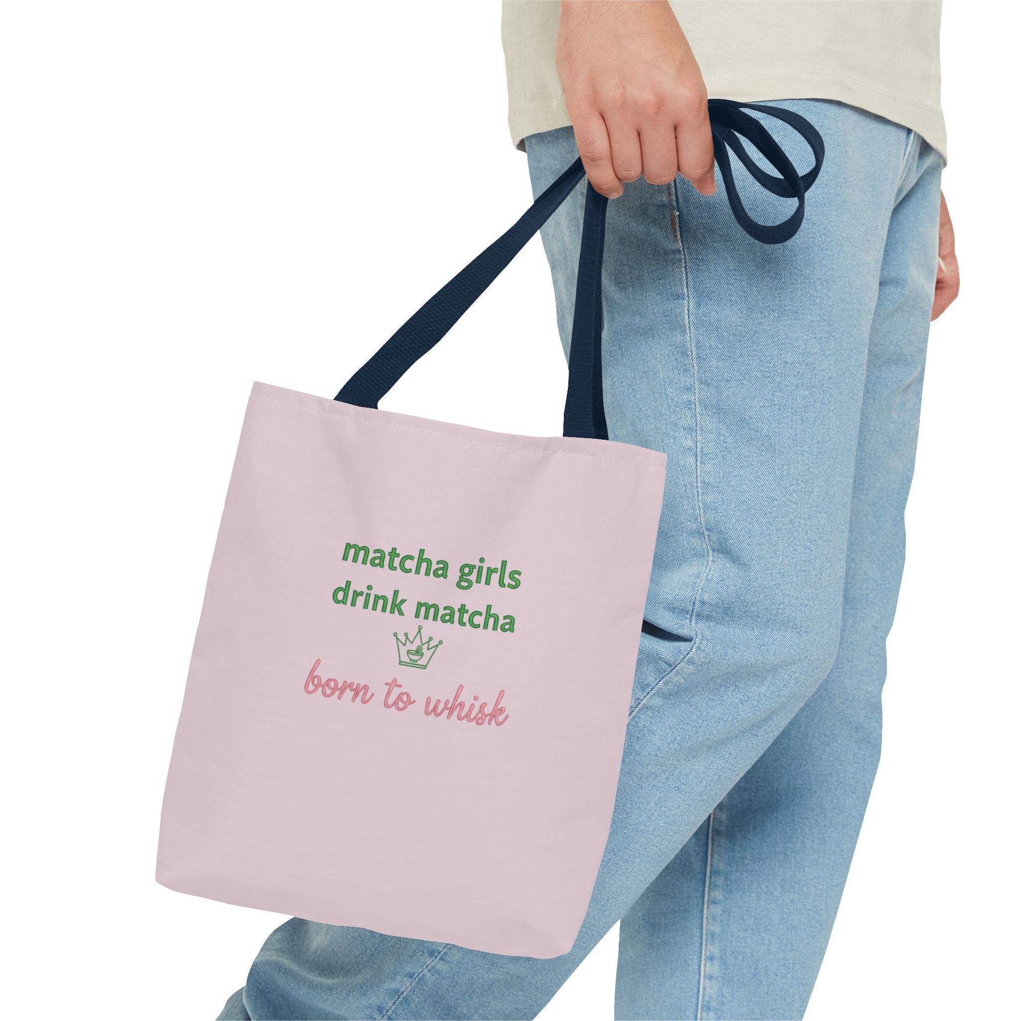 "matcha girls drink matcha born to whisk" Pink Reusable Shopping Tote