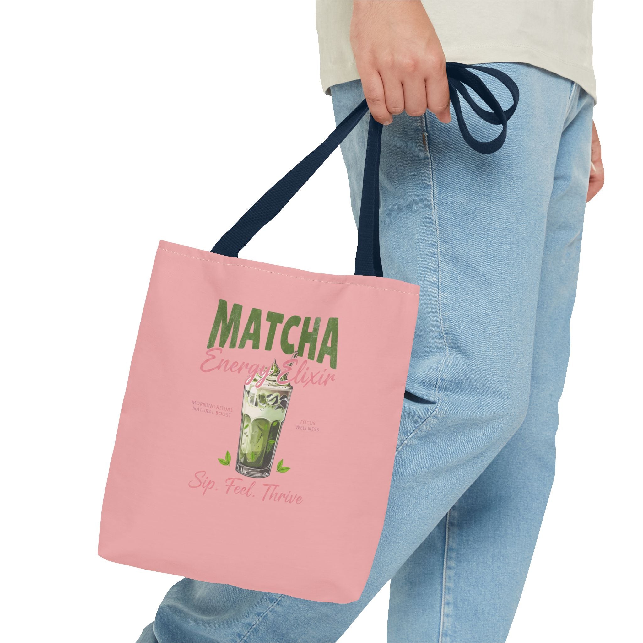 "Matcha Everything" Pink All-Over-Print Shoulder Tote