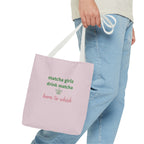 "matcha girls drink matcha born to whisk" Pink Reusable Shopping Tote
