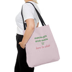 "matcha girls drink matcha born to whisk" Pink Reusable Shopping Tote
