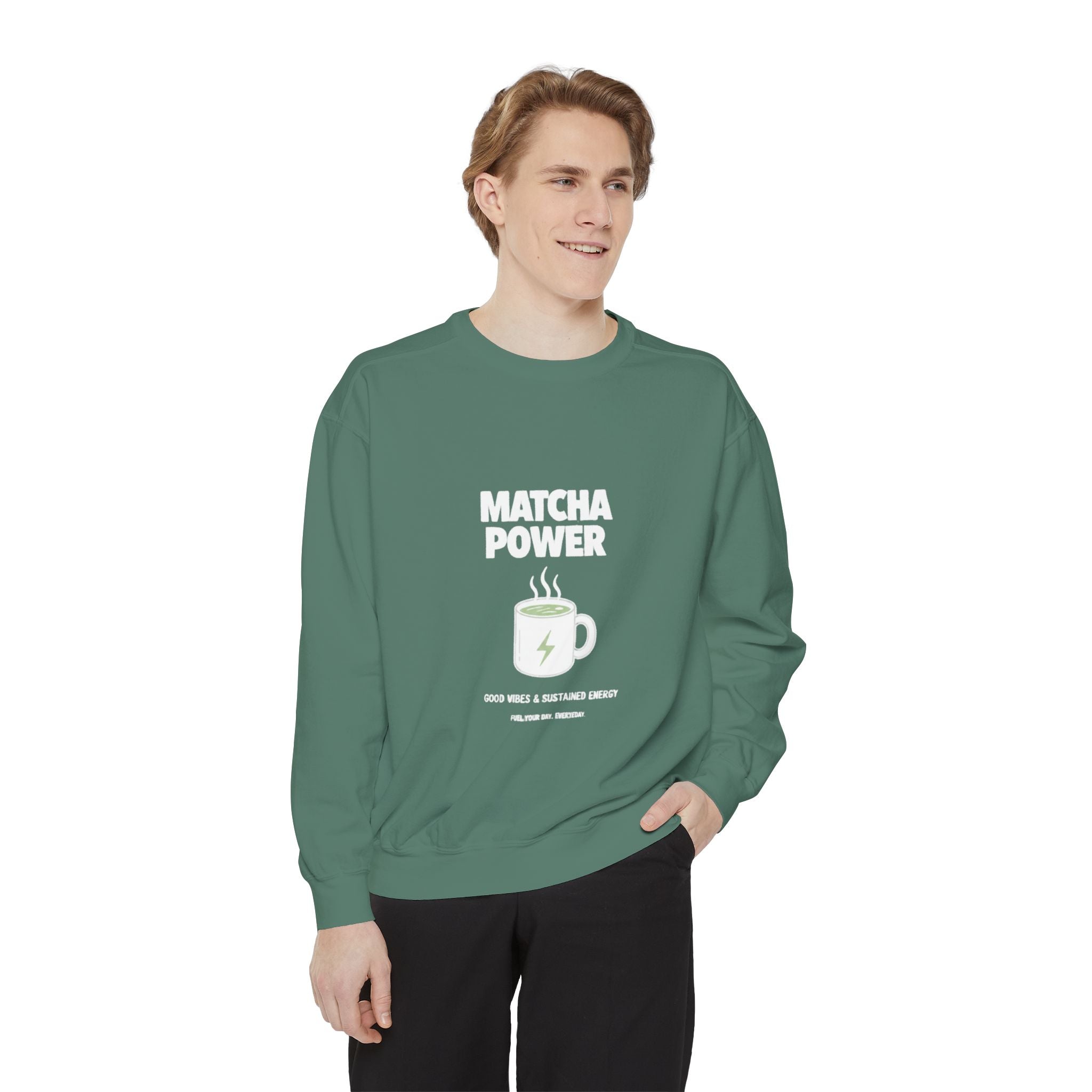 'Matcha Power' Graphic Cozy Pullover for Tea Lovers